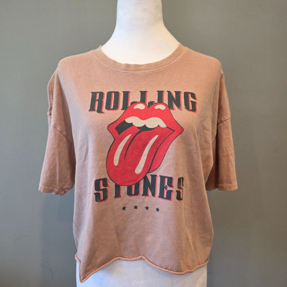 Rolling Stones Crop Tee Sz Md Retro Rock Festival Punk Grunge Streetwear